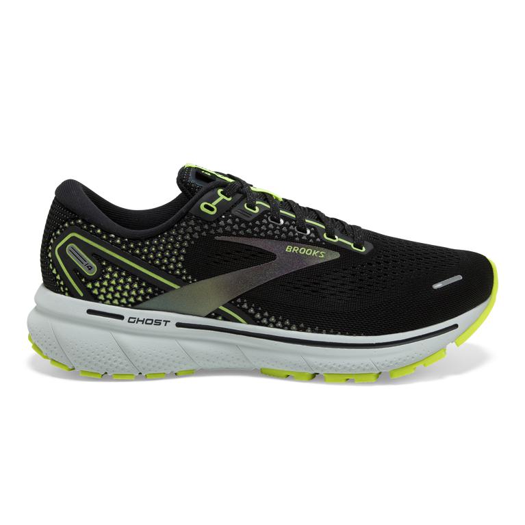 Brooks Ghost 14 Cushioned Road Running Shoes - Men's - Black/Nightlife/GreenYellow/Blue (36174-MDVI)